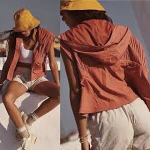 FREE PEOPLE Pleaty Please Women's Hooded Sequoia Rust Pink CROPPED Vest Jacket